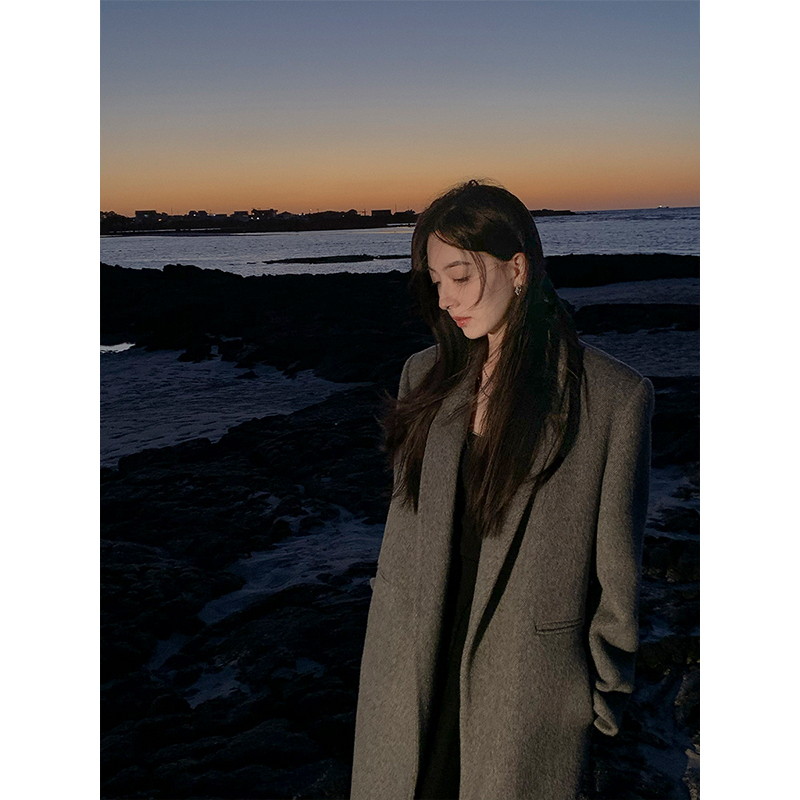 About Poem Dawnbreak Wool Double-Sided Mid-Length Coat for Women Winter Notched Lapel Suit-Style Jacket