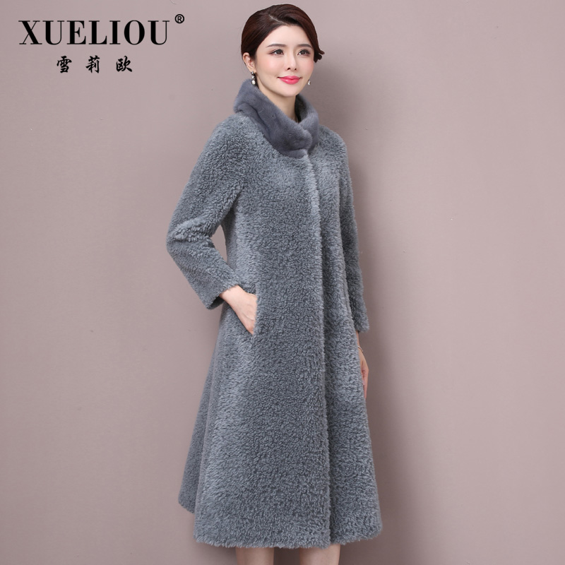 Haining phụ nữ áo khoác cashmere 2019 mùa đông mới rái cá hạt lỏng hạt một mảnh áo lông thú lông trong mô hình dài