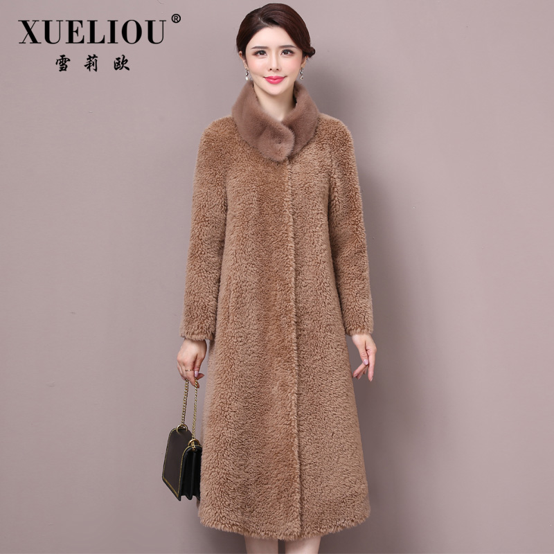 Haining phụ nữ áo khoác cashmere 2019 mùa đông mới rái cá hạt lỏng hạt một mảnh áo lông thú lông trong mô hình dài