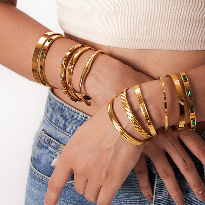 H&S 5mm Twisted Rope Spiral Cable Bracelet, Light Luxury and High-End Feel, Stackable, Gold and Silver Two-Tone, Non-Fading