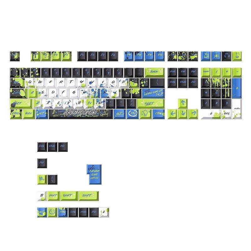 Misty Blue-Green Graffiti Keycaps Dye-Sublimation Oem Profile Full Set 126 Keys Pbt Customized