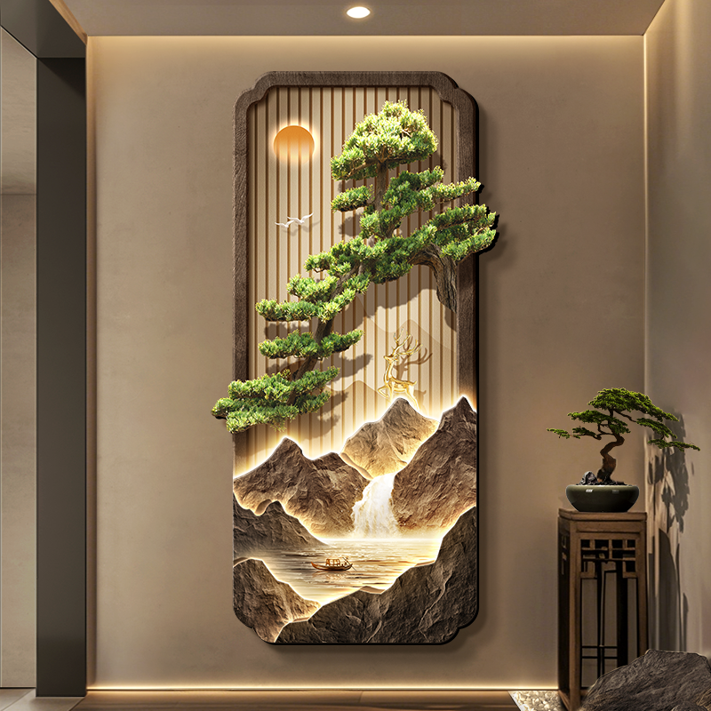新中式入户玄关装饰挂画为何选择迎客松山水画？-氛围画灯画-淘宝好物网