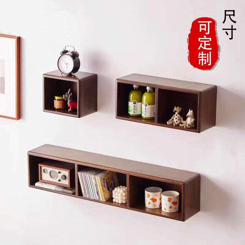 Solid Wood Wall-Mounted Shelf, Wall Hanging Wooden Grid Decorative Rack, Wall Shelf Storage Cabinet, Living Room Wall Bookshelf