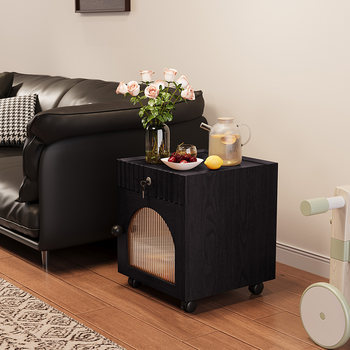 Movable solid wood edges several small carts black tea table