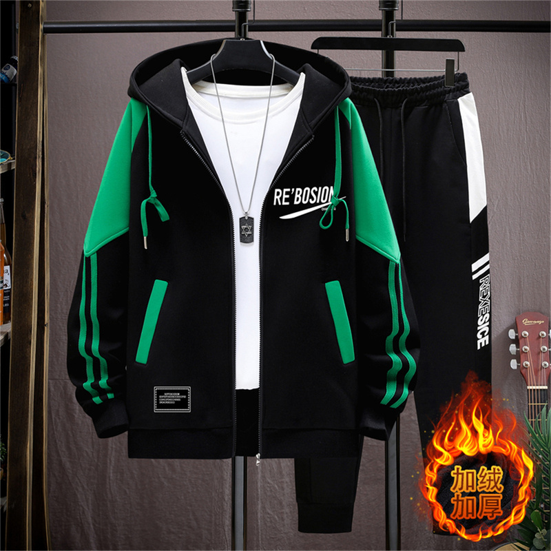 Teenagers' Cardigan Hooded Sweatshirt for Men, Fleece-Lined and Thickened, 2025 New Winter High-End Casual Sports Suit for Men