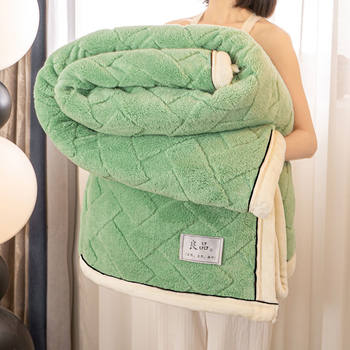 Thickened warm rabbit fluff blanket simple jacquard plus velvet solid color blanket office nap blanket casual velvet blanket