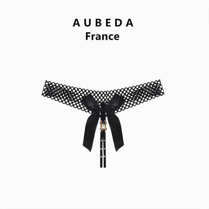 French Aubeda Sexy Solid Color Bowknot Hollow-Out Open-Crotch Panties for Women, No Need to Take Off, Alluring Breathable Thong French Aubeda Sexy Solid Color Bowknot Hollow-Out Open-Crotch Panties for Women, No Need to Take Off, Alluring Breathable Thong