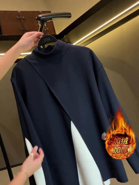 Light Luxury Men's Clothing, Plus-Size Trendy Brand, Men's 2025 Autumn and Winter New Style, Color-Blocking, Irregular Design, Long-Sleeve Top