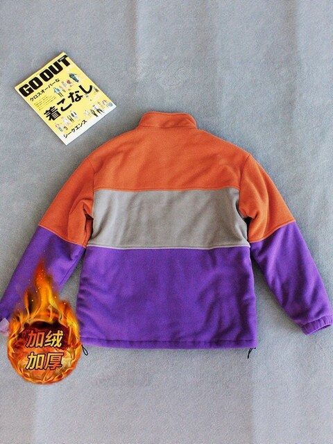 European Polar Fleece Jacket for Men and Women 2025 Winter Warm Casual Retro Contrast Color Stitching Large Size Jacket Top