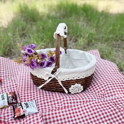 Picnic basket fruit basket rattan shopping basket storage basket egg basket woven basket small basket bamboo basket handbag basket vegetable blue