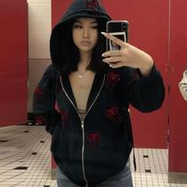 Y2k Faion Rhinestone Zip Up Hoodie Women Black Hoodie Grun