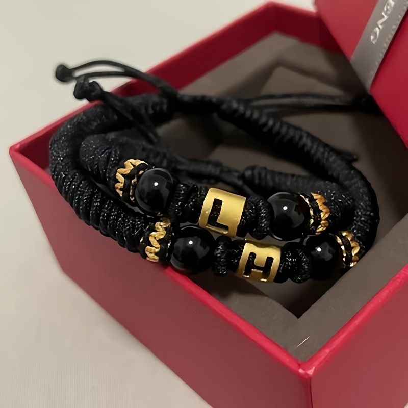 Authentic Gold Letter Fortune Bead Bracelet, Zodiac Year Woven Bracelet, Couple's Bracelet, Gift for Girlfriend on Valentine's Day