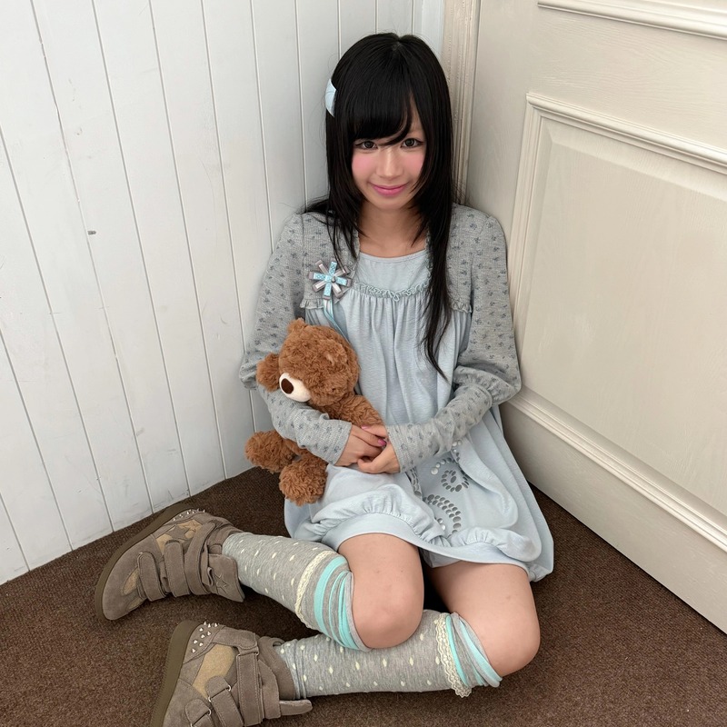 Bad Teeth Off Original Japanese Style Girl Floral Light Blue-Gray Fake Two-Piece Puff Sleeve Rhinestone Long-Sleeve Doll Dress