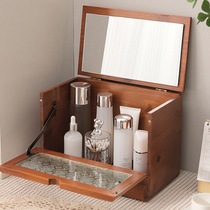 Internet celebrity new desktop home cosmetics storage cabinet retro wooden large-capacity desktop storage box in stock