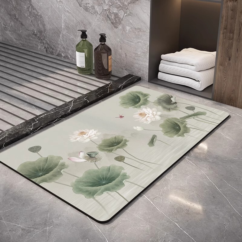 New Chinoiserie Bathroom Diatom Mud Floor Mat Bathroom Water-Absorbent Quick-Drying Door Mat Foot Mat Chinoiserie Lotus Toilet Non-Slip Mat