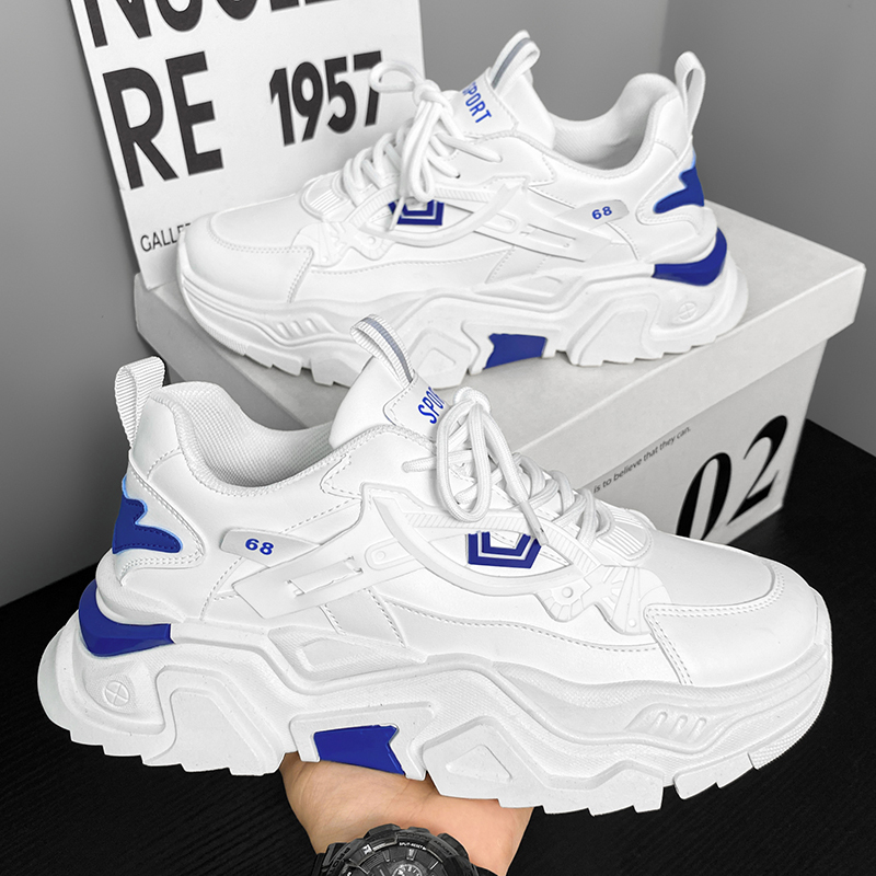 2026 New Fashion Dad Shoes for Men, White Sports Shoes with Height Increase, Korean Style Thick-Soled White Sneakers for Students