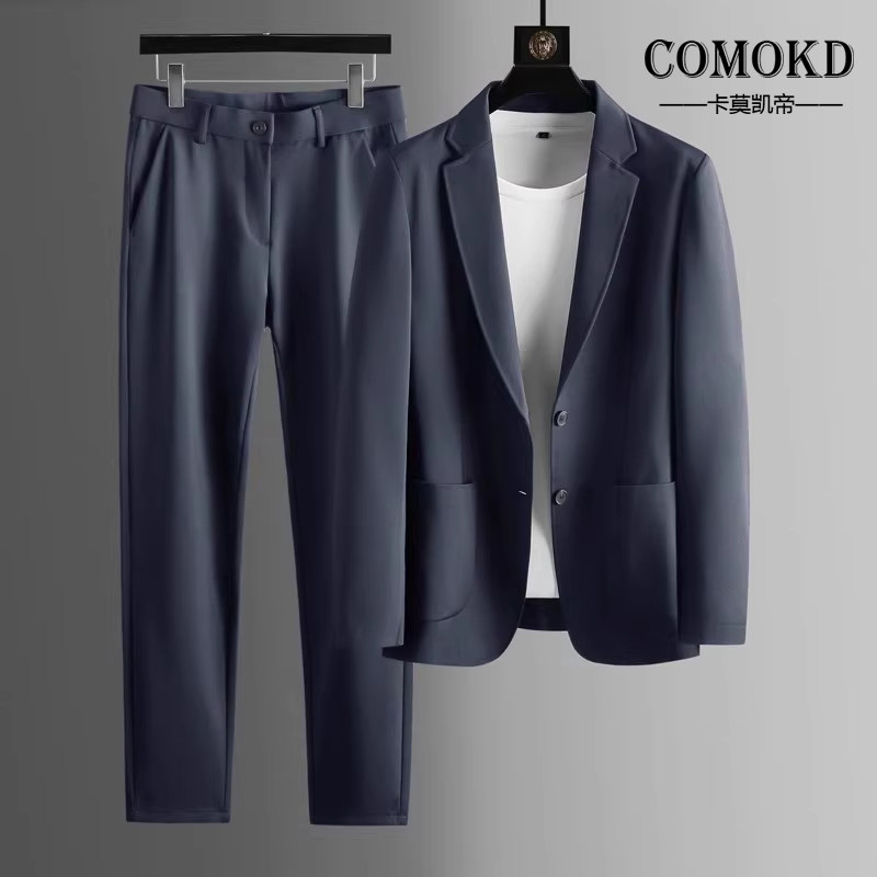 COMOKD ビジネス通勤用プロフェッショナルなしわになりにくい薄手アイスシルク日焼け止め伸縮性カジュアルスーツセット（メンズ）