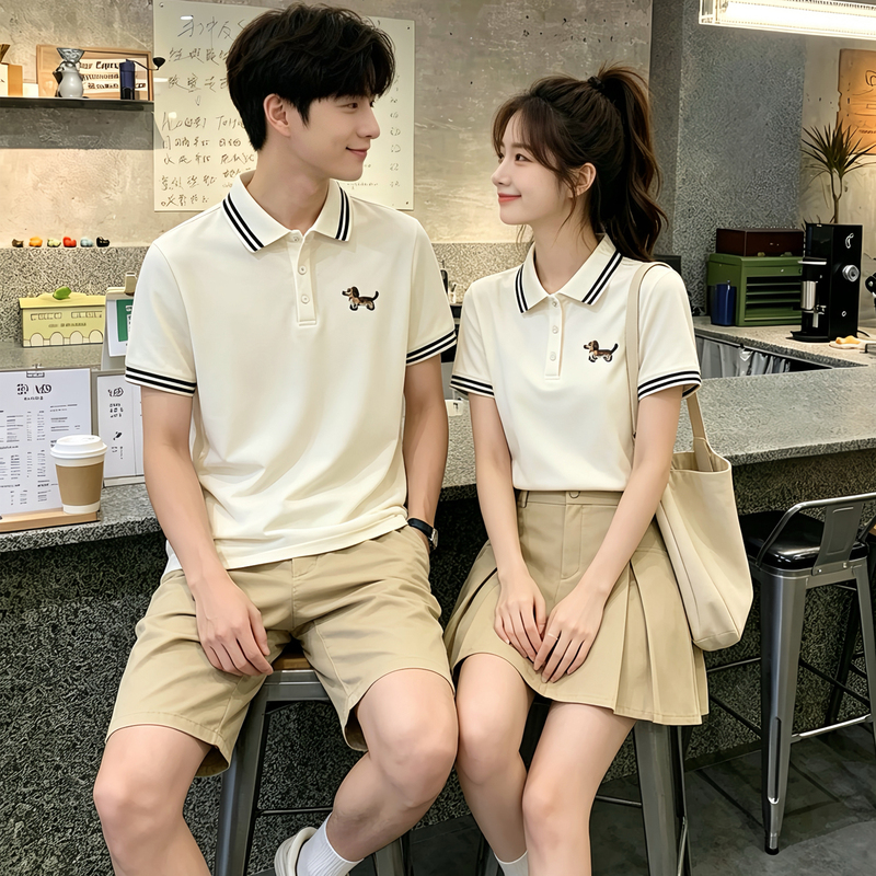 College Style Couple Polo Shirts for Men and Women, Short-Sleeved, Collared, Embroidered, High-End, New Summer Style, Group Activity Clothing College Style Couple Polo Shirts for Men and Women, Short-Sleeved, Collared, Embroidered, High-End, New Summer Style, Group Activity Clothing