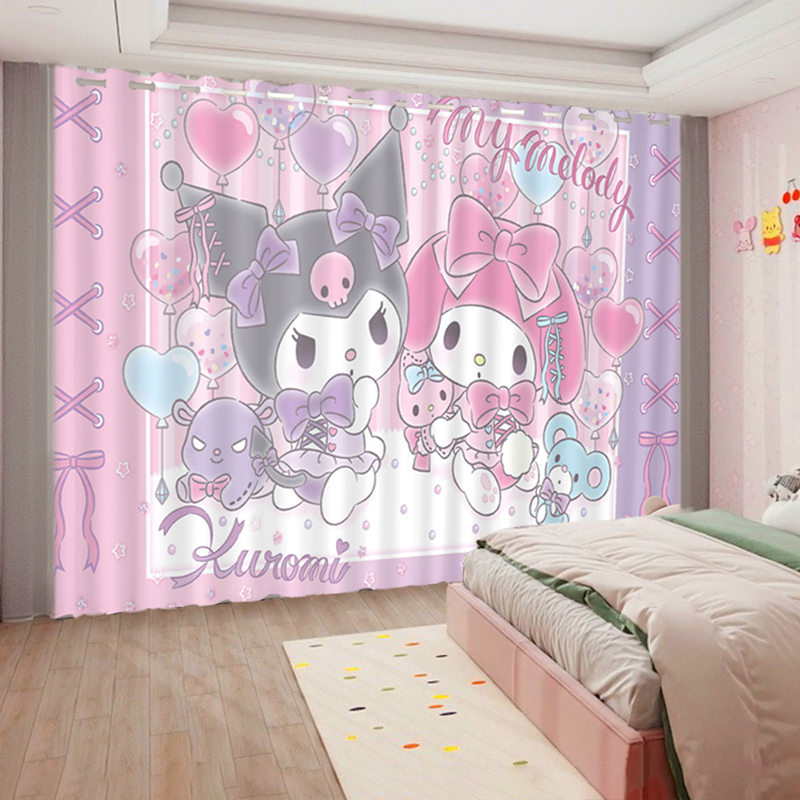 Children's Room Cartoon Blackout Curtains Kuromi Pink Girl Girlhood ins Style Room Internet Celebrity Bedroom Princess Style