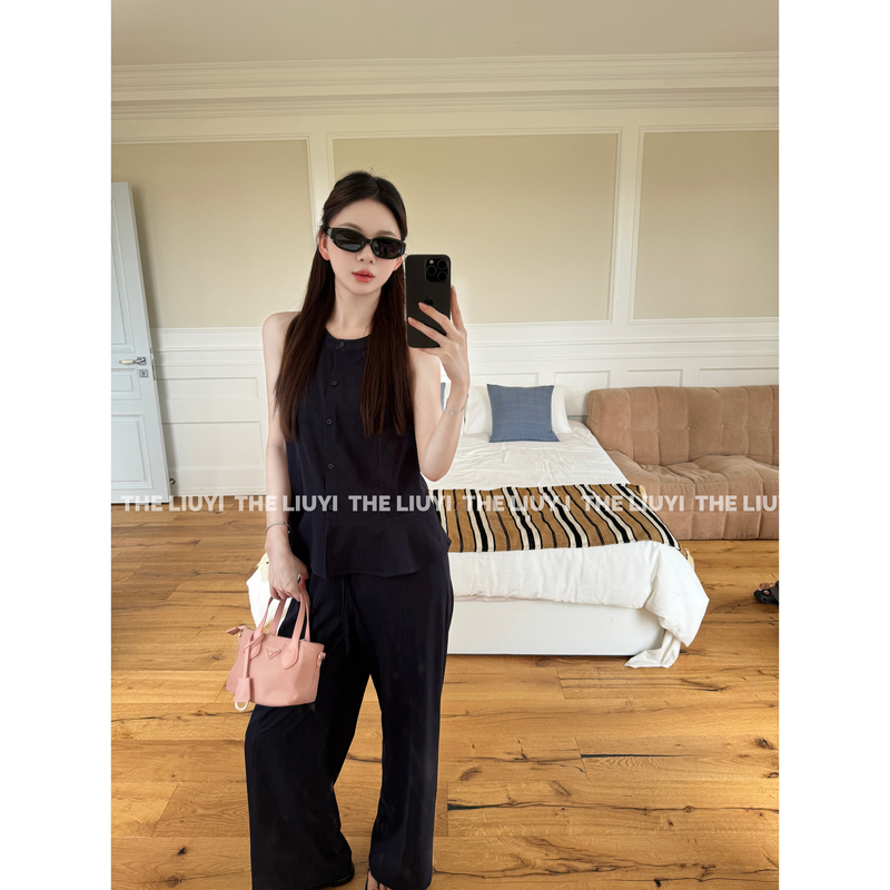 【Liuyi】Relaxed yet Stylish~Summer Cool Ruffled Sleeveless Vest and Straight-Leg Pants Set 66092 【Liuyi】Relaxed yet Stylish~Summer Cool Ruffled Sleeveless Vest and Straight-Leg Pants Set 66092