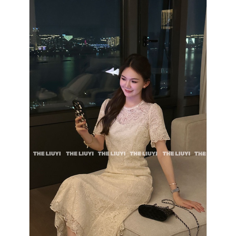 【Liuyi】The Goddess of Beauty Arrives: Summer Haute Couture Lace Sequin Dress with Camisole and Inner Skirt Two-Piece Set 54072