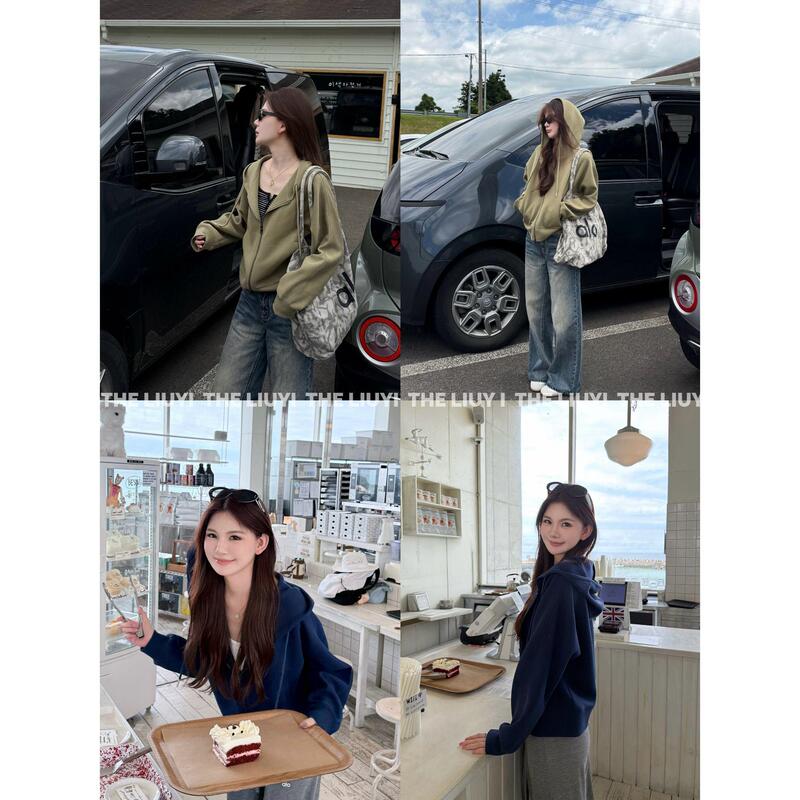【Liuyi】California Sweatshirt~ Autumn New Double-Sided Cotton Hooded Loose Casual Commuter Sweatshirt for Women 67221 【Liuyi】California Sweatshirt~ Autumn New Double-Sided Cotton Hooded Loose Casual Commuter Sweatshirt for Women 67221