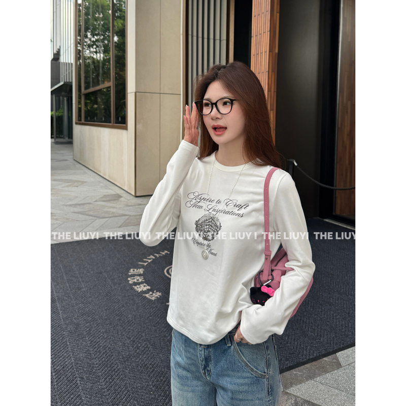 【Liuyi】London T~ Printed Long-Sleeved Korean Style New Versatile Round Neck T-Shirt 68267 【Liuyi】London T~ Printed Long-Sleeved Korean Style New Versatile Round Neck T-Shirt 68267
