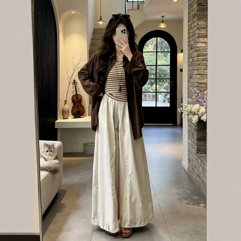 Korean-Style Super Stylish Outfit: a Complete Set for Autumn, Including a Long-Sleeved Shirt, Vest, Wide-Leg Pants, and a Casual Sports Two-Piece Set Korean-Style Super Stylish Outfit: a Complete Set for Autumn, Including a Long-Sleeved Shirt, Vest, Wide-Leg Pants, and a Casual Sports Two-Piece Set