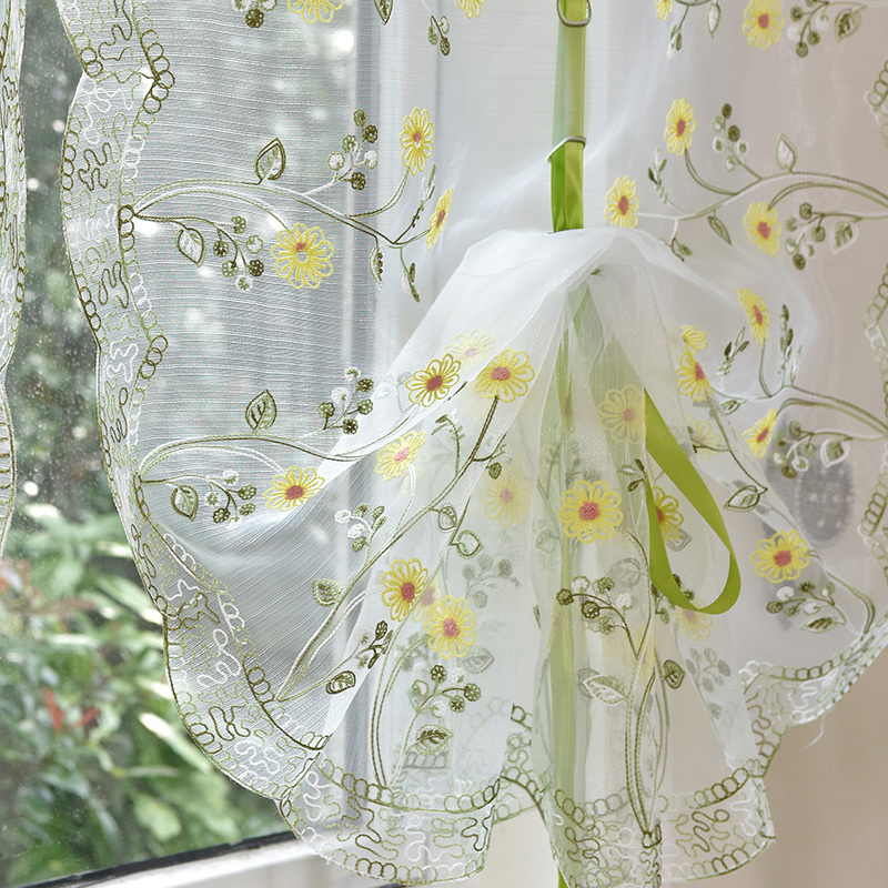 Curtains Without Drilling, Roman Blinds, Fresh Daisy Pull-Up Curtains, Pastoral Style, American Style, Floor-To-Ceiling Transparent