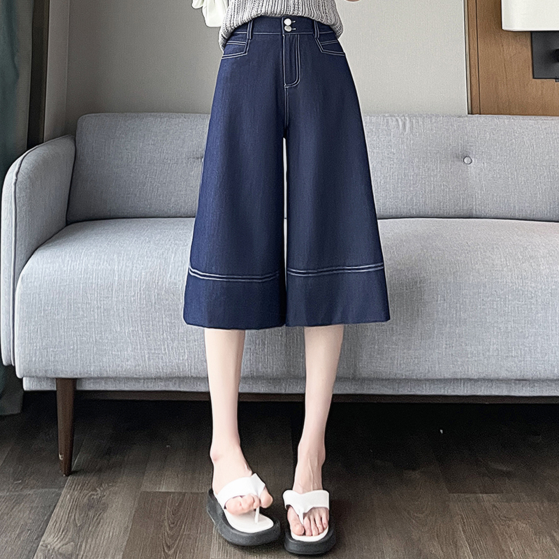 Plus Size Tencel Denim Pants for Women, Summer Thin Cropped Pants, Casual A-Line Shorts, Loose Wide-Leg Pants 100kg Plus Size Tencel Denim Pants for Women, Summer Thin Cropped Pants, Casual A-Line Shorts, Loose Wide-Leg Pants 100kg