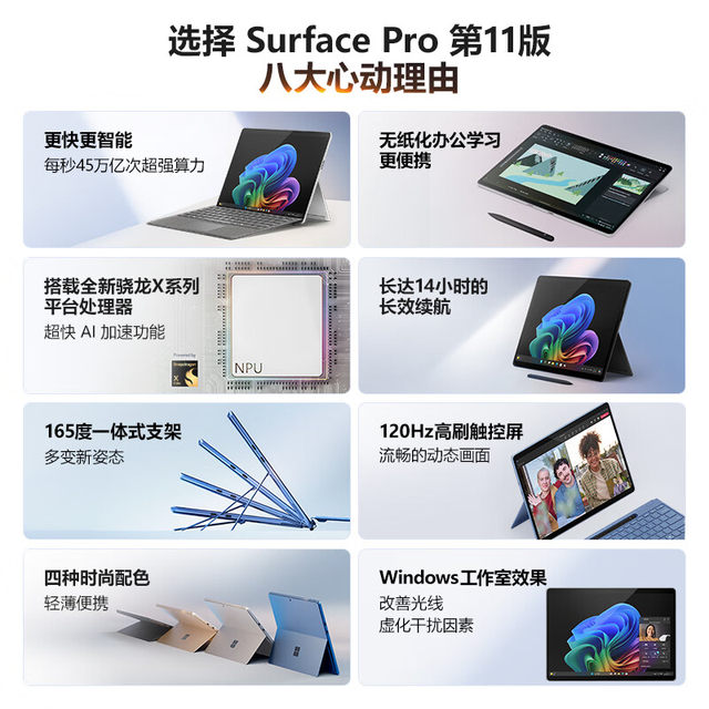 Microsoft Surface Pro 11th Edition Tablet Notebook 2-in-1 AIPC Snapdragon/Core Processor Business Office Learning Petty Bourgeoisie High-end 3861