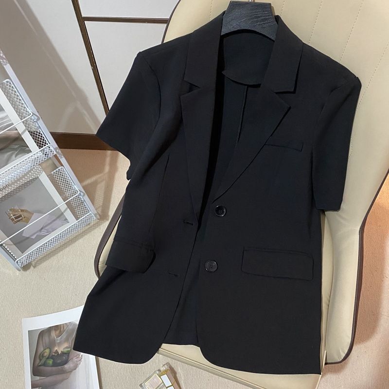 2025 New Black Summer Short-Sleeved Thin Blazer for Women, High-End Casual Versatile Trendy Street Style Suit 2025 New Black Summer Short-Sleeved Thin Blazer for Women, High-End Casual Versatile Trendy Street Style Suit
