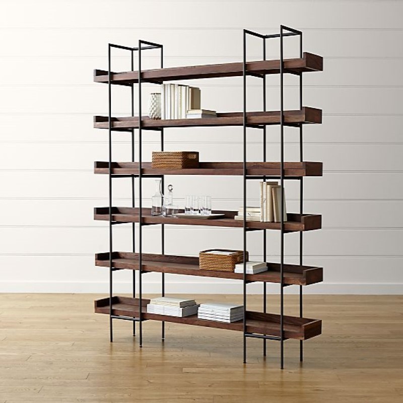 Iron solid wood bookshelf, American display rack, floor-to-ceiling wall-mounted living room storage rack, retro partition, multi-layer office bookcase