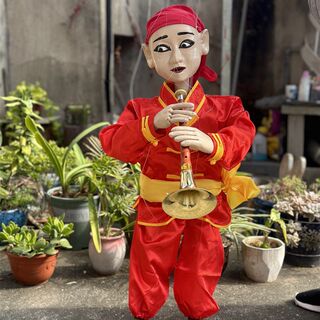 吹唢呐的提线木偶传统民俗乐器木头人表演用傀儡人偶演出玩偶道具
