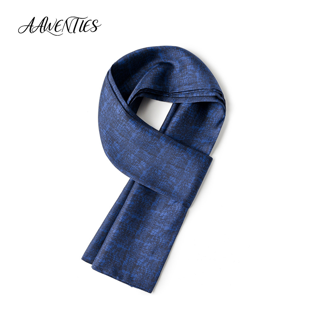 Businessmen's fine twill silk double-sided scarf, versatile for commuting, everyday wear, and as a gift; dark blue, sophisticated, long scarf for overcoats.