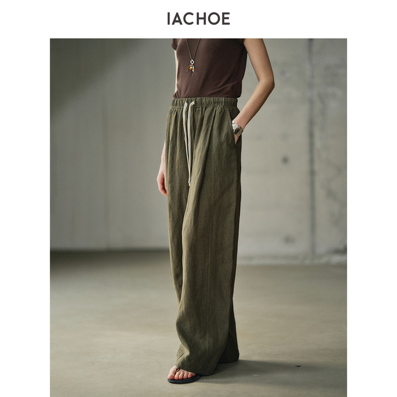Iachoe Old Money Style Relaxed Fit All-Linen Pants for Women, Spring/Summer 26, Elastic Waist Drawstring Loose Casual Pants with Subtle Stripes Iachoe Old Money Style Relaxed Fit All-Linen Pants for Women, Spring/Summer 26, Elastic Waist Drawstring Loose Casual Pants with Subtle Stripes