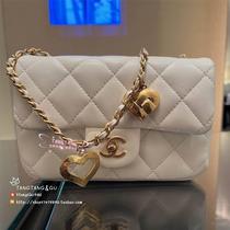 Classic white small love heart double metal chain bag