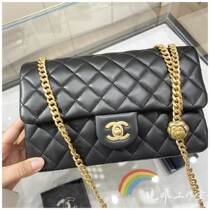 New black sheepskin camellia adjustable bag large size