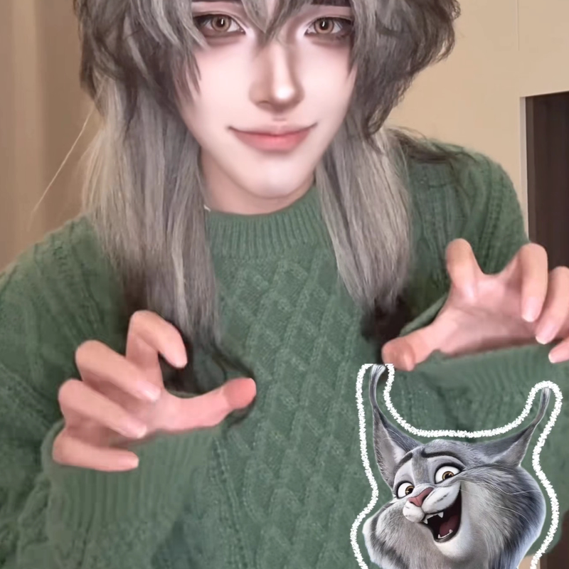 Baobert Cosplay Outfit, Same Style Green Sweater, Zootopia 2 Anthropomorphic Clothing Props, Cat Headgear, Wig