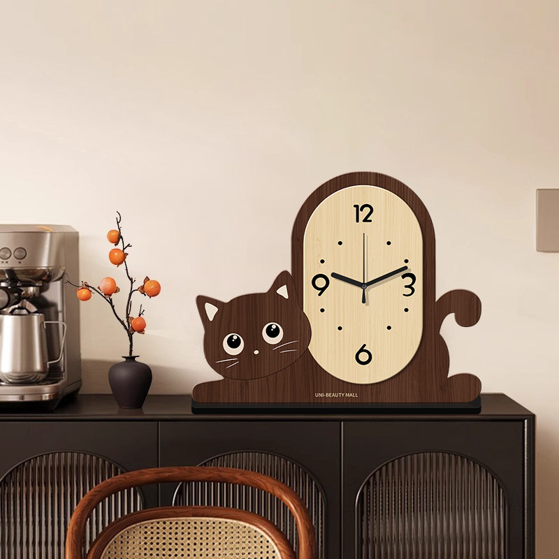 Card Yue Cat Clock Cartoon Living Room Creative Clock Bedroom Bedside Silent Home Clock Table Clock