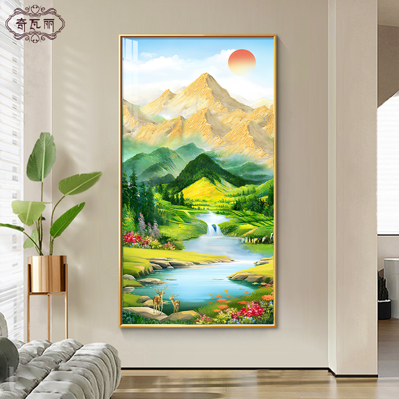 Cornucopia Entrance Decorative Painting, Flowing Water Brings Wealth, Landscape Scenery, Entrance Door Hanging Painting, Living Room Oil Painting Mural