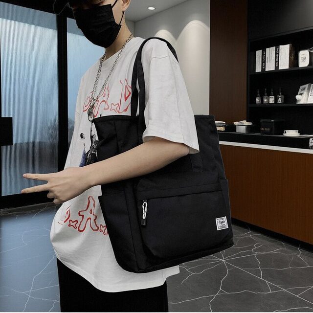Canvas Bag for Boys, Large-Capacity Handbag for Junior High and High School Students, Tutoring Bag, Book Bag, Commuting Tote Bag