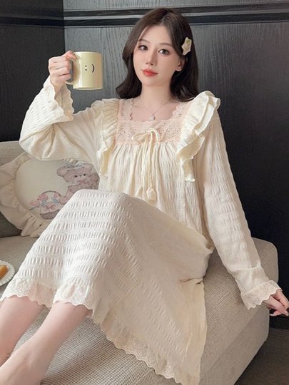 Women's Pajamas, Early Spring New Style, Imitation Cotton Jacquard, Sweet Princess Style Nightgown, Plus Size 120kg Fat mm Home Wear