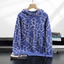 Double layer thickened jacquard cashmere hoodie mens pullover sports casual hooded youth wool high school student sweater