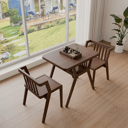 Solid Wood Balcony Tea Table and Chair Set, One Table and Two Chairs, Coffee Table Three-Piece Set, Small Apartment Indoor Creative Tea Drinking and Leisure Area