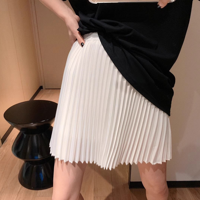 White Elastic Waist Pleated Skirt for Women, New Summer Style, Plus Size, Petite, High-Waisted, Slimming A-Line Short Skirt