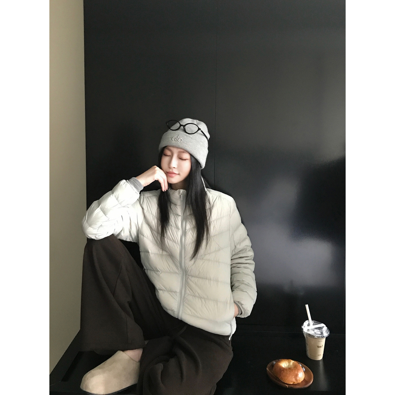 Jojo Vele "Warm and Light Down" Stand Collar Ribbed down Jacket for Women, Winter Slim Fit Lightweight Warm Coat