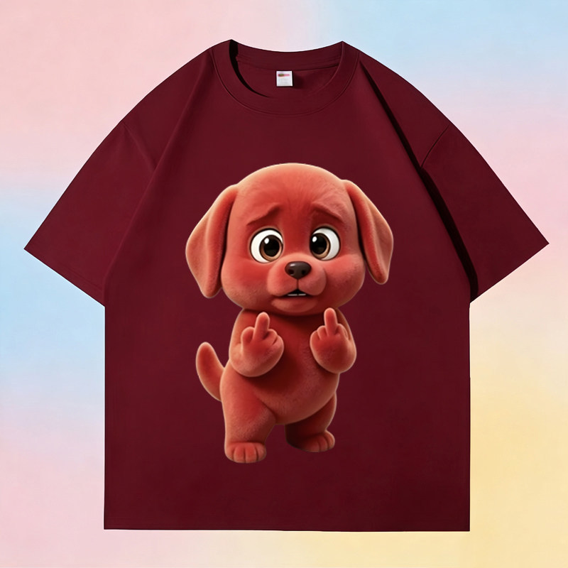 Evil Middle Finger Red Puppy Emoji Cotton Short-Sleeve Men's T-Shirt Cute and Funny Red Dog Abstract Fun Clothing