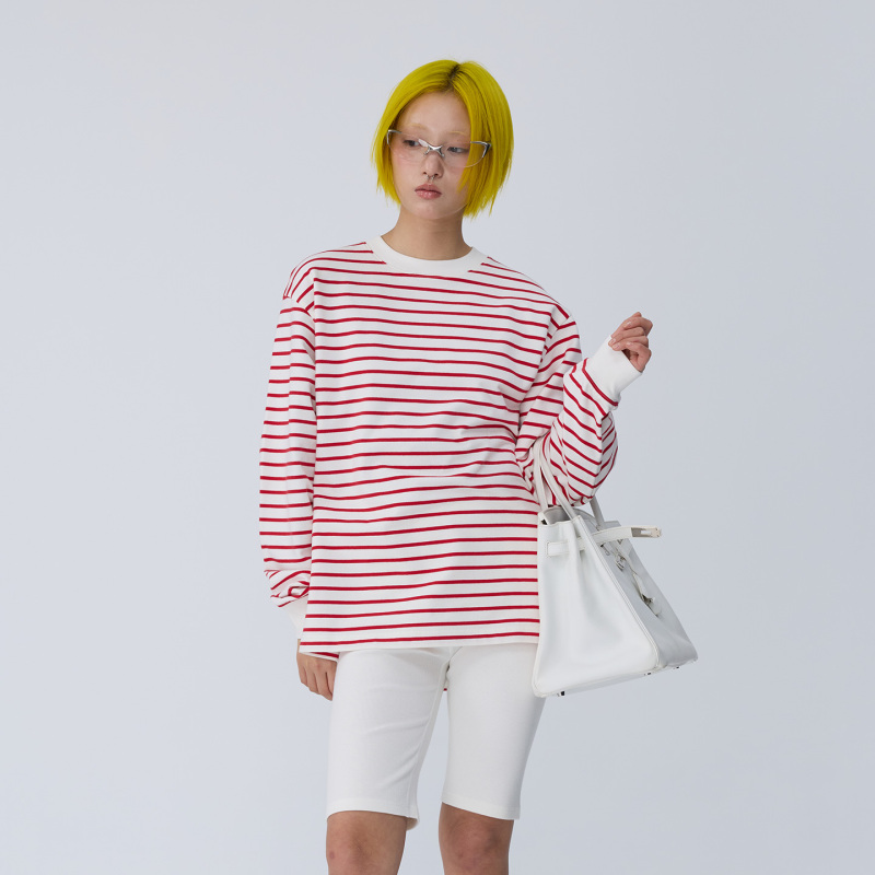Filgood New Product 3-Color Striped Long-Sleeved T-Shirt Loose Fit with Side Slit Design Fg06T01 Filgood New Product 3-Color Striped Long-Sleeved T-Shirt Loose Fit with Side Slit Design Fg06T01