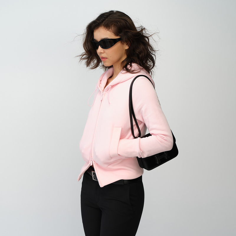 Filgood New Autumn Product 100% Cotton Short Two-Color Zipper Sweatshirt Red Pink Fg06H01